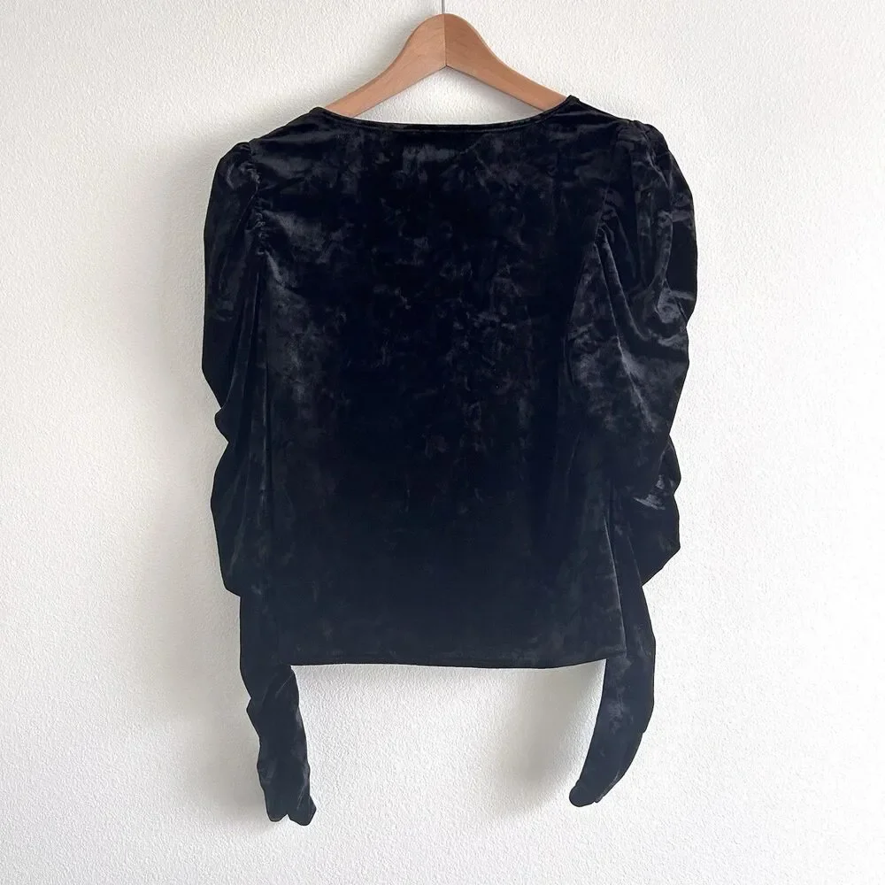 Black Velvet Puff Long Sleeves Top Marc New York Size L - Picture 2 of 10